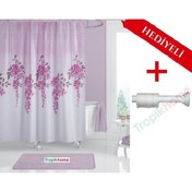 Resim Tropikhome Fuşya Banyo Perdesi 180x200cm Askı Hediyeli Banyo Duş Perdesi, Pembe Renk Sümbül Banyo Perdesi 