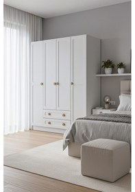 Resim Bohem 4 Kapak 2 Çekmece Gardırop Mdf Kapak Beyaz 