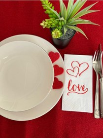 Resim Kırmızı Yaldızlı Beyaz Kalpli Love Yazılı Peçete 16 Lı 