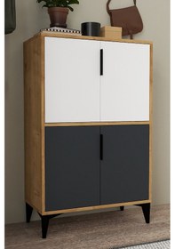 Resim 1404 Ada Ayakkabılık 4 Raflı 4 Kapaklı Çok Amaçlı Dolap Kiler Safir Beyaz Antrasit Safir Beyaz - Antrasit - Safir 