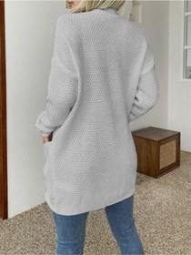 Resim Aqe Fashion Örgü Şeritli Rahat Kalıp Esnek Cepli Kadın Gri Triko Hırka Gri 