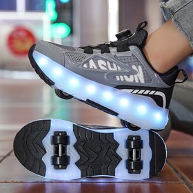 Resim Erkek Çocuk Yazlık Açık Hava Kaykay Ayakkabıları LED Işıklı, Çıkarılabilir Sekiz Tekerlekli Şarj Edilebilir Paten Ayakkabıları, Dayanıklı PU Tekerlekler ve Nefes Alabilir File Spor Ayakkabılar. 