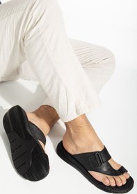 Resim LİLLA Erkek Hakiki Dana Derisi içi Kalın Pedli Ortopedik Siyah Parmak Arası Terlik 