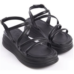 Resim Natalıe İnce Tokalı Şerit Detaylı Ortopedik Taban Kadın Sandalet Cst - Siyah Siyah 