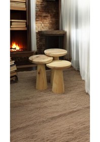 Resim Wood Wooden Ahşap 3 Lü Set Fitilli Mantar Yan Sehpa Modern Fiskos / Çiçeklik / Zigon Sehpa Vernikli Ahşap 