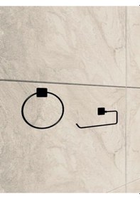 Resim Siyah Yapışkanlı Kare Havluluk Ve Solo Havluluk Seti Banyo Seti Siyah 