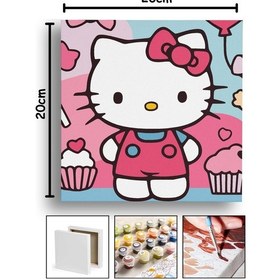 Resim Sayılarla Boyama 20x20 Cm Tuval Seti Fırça Boya Dahil Çıtaya Gerili - Kitty 