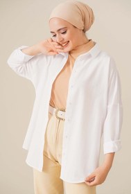 Resim 103901 Oversize Basic Tesettür Gömlek - Beyaz - Beyaz / 38 