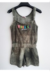 Resim Haki Batik Kız Çocuk Yazlık Şortlu Salopet Tulum Ve Tshirt 
