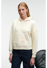 Resim Grimelange CLARIE Kadın Organik Pamuklu Oversize Kanguru Cepli Kapüşonlu Ekru Sweatshirt 