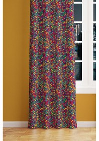 Resim Renkli Küçük Kare Desenli Süet Oturma Odası Salon Fon Perde Baskılı Ekstrafor Büzgü Tek Kanat Çok Renkli 