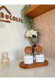 Resim BUCOLIC 2’li Ahşap Kapaklı Cam Pamukluk Seti / Cotton- Cotton Bud / Ahşap Orta Boy Stand 