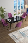Resim Canisa Han Serisi 70x114 Açılabilir Mdf Mutfak Masası Takımı Siyah Mermer Desen Masa 4 Mor Sandalye 