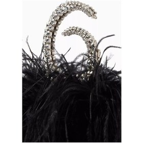 Resim L'alingi Karma Feather Clutch Siyah Tüy Kaplama & Kristal Saplı Zarif Gece Çantası Omuz Çantası 