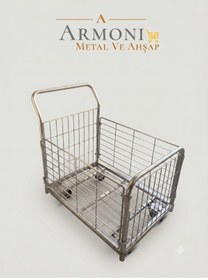 Resim Armoni Metal Yük Taşıma Arabası Kafesli 60x85 cm Galvaniz Yan Kısımlar Sök-Tak Koli Taşıma 