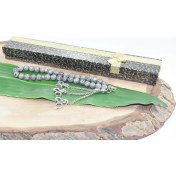 Resim Rd Ekoavm Üç Püskül Üç Hilal Uçlu Küre Kesim 8 mm Tesbih Damarlı Gri Akik Tespih Rdt2107 