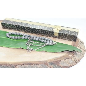 Resim Rd Ekoavm Üç Püskül Üç Hilal Uçlu Küre Kesim 8 mm Tesbih Damarlı Gri Akik Tespih Rdt2107 