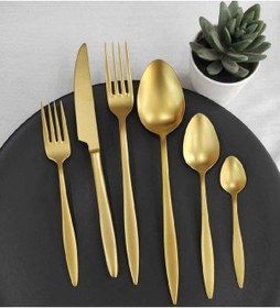 Resim Mat Gold Titanyum 60 Parça 12 Kişilik Çatal Kaşık Bıçak Seti 