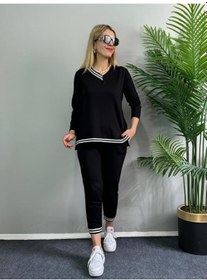 Resim Ge Ticaret Kadın Yeni Sezon Uzun Kollu Ribana Detay Ikili Takım Siyah 