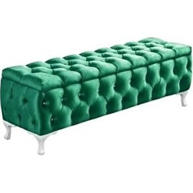 Resim Lüks Sandıklı Chester Puf Bench Ayakucu Koltuk 110 Cm Yeşil 