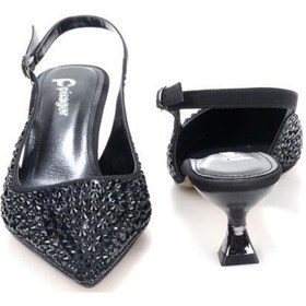 Resim Pisagor Ps-31990 4,5 Cm Topuklu Kadın Taşlı Arkası Açık Stiletto Abiye Ayakkabı siyah 