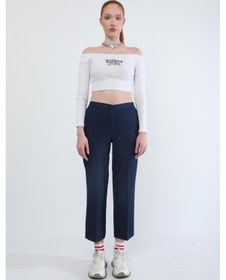 Resim Kadın Beli Lastikli Likralı Yan Cepli Jean Pantolon Lacivert Lacivert 
