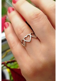 Resim Antik Gümüş Kaplama Kalpler Şekilli El Yapımı Ayarlanabilir Kadın - 541000316 Çok Renkli 