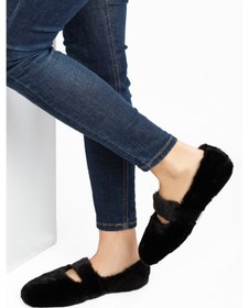 Resim Siyah Ultra Yumuşak Peluş Kadın Ev Babeti Hafif Taban Panduf Siyah 