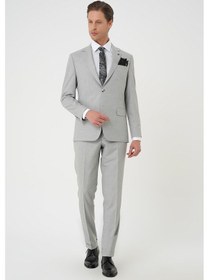 Resim Efor Slim Fit Çift Yırtmaç Dokulu Esnek Klasik Gri Takım Elbise Tk 915 Gri 