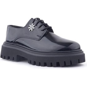 Resim Rakerplus Siyah Rugan Bağcıklı Çiçek Detaylı Oxford Günlük Ayakkabı 