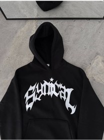 Resim Hazego Üç İplik Kapşonlu Baskılı Oversize Sweatshirt- Siyah Siyah 