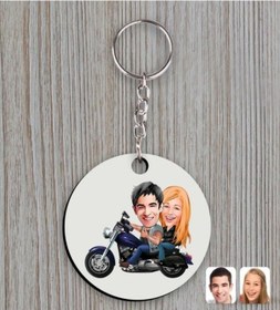 Resim Kişiye Özel Motorcu Sevgililer Karikatürlü Ahşap Anahtarlıklı El 