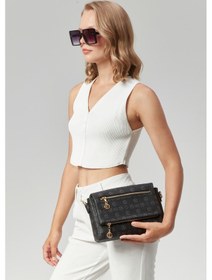 Resim Kadın Dört Bölmeli Monogram Portföy Çarpraz Omuz Çantası 