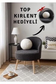 Resim WEBPANYA Gürgen Ahşap Ayak Antrasit Renk Dokuma Kumaş Dekoratif Berjer Puf Makyaj Masası TOP KIRLENT HEDİYELİ 