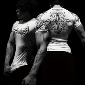 Resim Erkek Nefes Alabilen Kompresyon Kısa Kollu T-Shirt - Yüksek Esneklikli Atletik Tee, İncelikli Çiçek ve Geometrik Tasarım, Siyah İnce Kesim Spor Salonu, Koşu, Basketbol ve Günlük Giyim için, Egzersiz Kıyafetleri, Spor Tasarımı, Dayanıklı Kumaş 