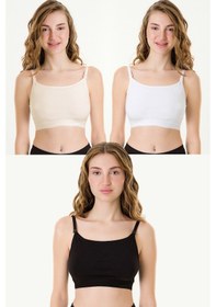 Resim Parlingerie Emzirme Yarım Atlet 3lü Seti Siyah-Beyaz-Ten 