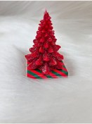 Resim Yılbaşı Simli Çam Ağacı Mum Kırmızı 10 Cm 