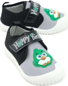Resim GEZER Yazlık Kız Çocuk Keten Happy Bird Cırt Cırtlı Ayarlanabilir Ayakkabı Siyah Gri 