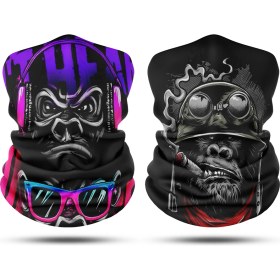 Resim Dair Aksesuar Maymun Desenli 2'li Set Boyunluk Bandana Outdoor Balaklava Yüz Maskesi Kafa Bandı 