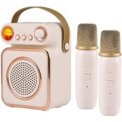 Resim F90 Bej Taşınabilir Bluetooth Hoparlör - Çift Mikrofonlu Karaoke Sistemi, 5w Güç, 2200mah Batarya Ve Ambiyans Lamba - Bej 