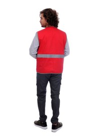 Resim Çok Cepli Alet Yelek Kırmızı / Gri Reflektörlü 