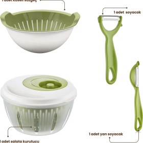 Resim Homing 4'lü Mutfak Seti Salata Kurutucu Süzgeçli Kase Soyacak Seti Yeşil 