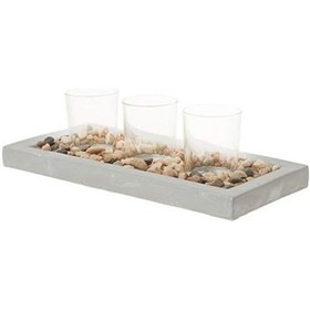 Resim Briarwood Dekoratif Tepsi Dilek Mumu İle Çimento Tepsi, Doğal Rustik Pebbles, Merkezi Ve 3 Açık Cam Şamdan, Benzersiz Den Orta Sehpa, Yemek Masası, Ya Da Her Top İçin 