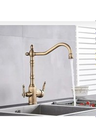 Resim İsaoğlu Yapı Arıtıcılı Mutfak Bataryası Antik Gold Evye Musluğu Vintage Model Arıtmalı Musluk Mat Gold Renk Gold 
