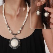 Resim 1 Çift Küpe + 1 Kolye Boho Tarzı Takı Seti Beyaz Turkuaz İle Kaplı Günlük Kıyafetlerle Uygun Parti Aksesuarları Güzellik Ve Zarafetin Sembolü 