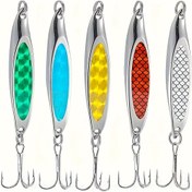 Resim 5 adet Beveled Sequin Flash Bait, Demir Plakalı Metal Sequin Bait Üç saç tokası ile, Sahil Uzun Mesafe Atış Lure Sert Bait için Uygun, Balıkçılık Bass, Trout vb. için Uygun 
