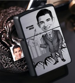 Resim Kişiye Özel Bay Ceo Karikatürlü Benzinli Siyah Metal Çakmak - 1 