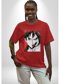 Resim Anime Titan Saldırısı Pamuklu Bisiklet Yaka Unisex Oversize Boyfriend Dijital Baskılı Kırmızı T-shirt Kırmızı 
