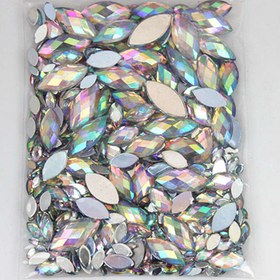 Resim Çok Boyutlu Akrilik Taşlar - At Gözü AB Iridescent Düz Arka 3D Tırnak Sanatı Süslemeleri, Düğün El Sanatları, Ayak ve El Bakımı İçin, Non-HotFix Parıltılı Süslemeler, El Yapımı Dekor, Parlak Yüzey, Yansıtıcı Kalite 