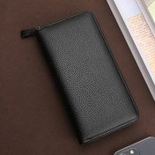 Resim Erkekler için Vintage Faux Deri Çanta - Tek Renkli Çift Zip Fermuar Büyük Kapasiteli Bileklik ile Çoklu Kart Yuvası - İş Tarzı Taşınabilir Cüzdan Guangzhou'dan - Yıkanabilir Olmayan Pozisyon Baskısı ile 